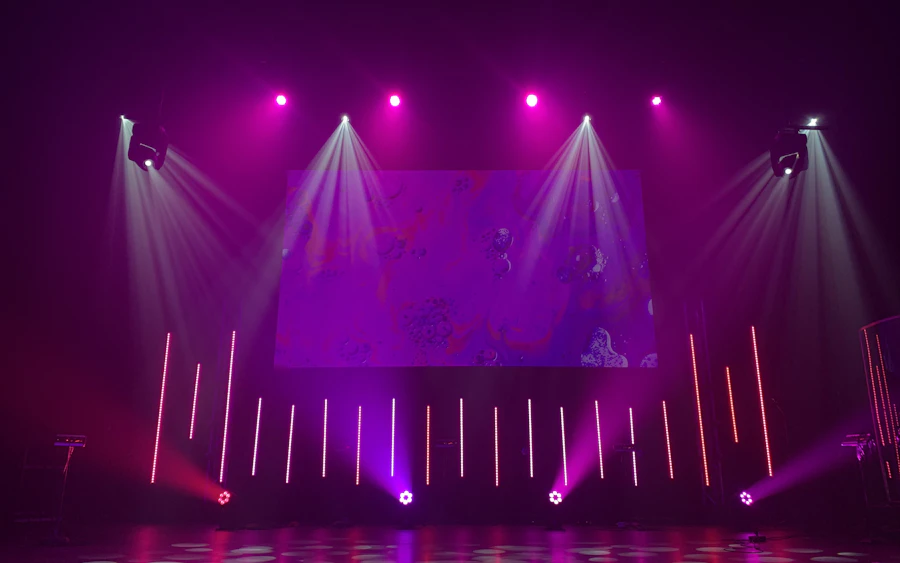 Spotlights illuminating an empty stage